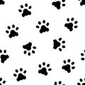 Black cat paws on a white background, seamless pattern Royalty Free Stock Photo